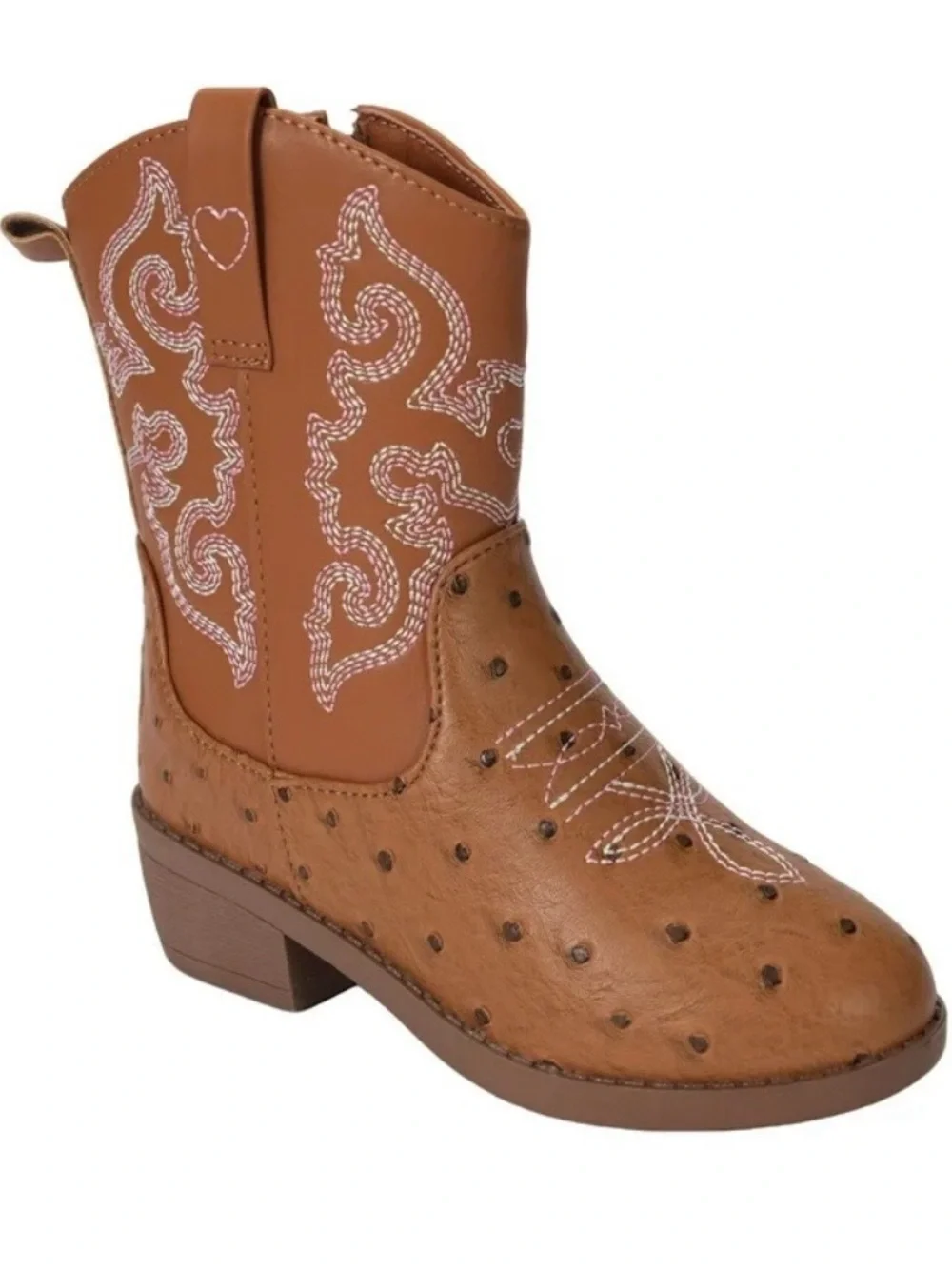 Pawz Youth Girl's Pull-on Brown Stitching Detail Western Cowboy Boots